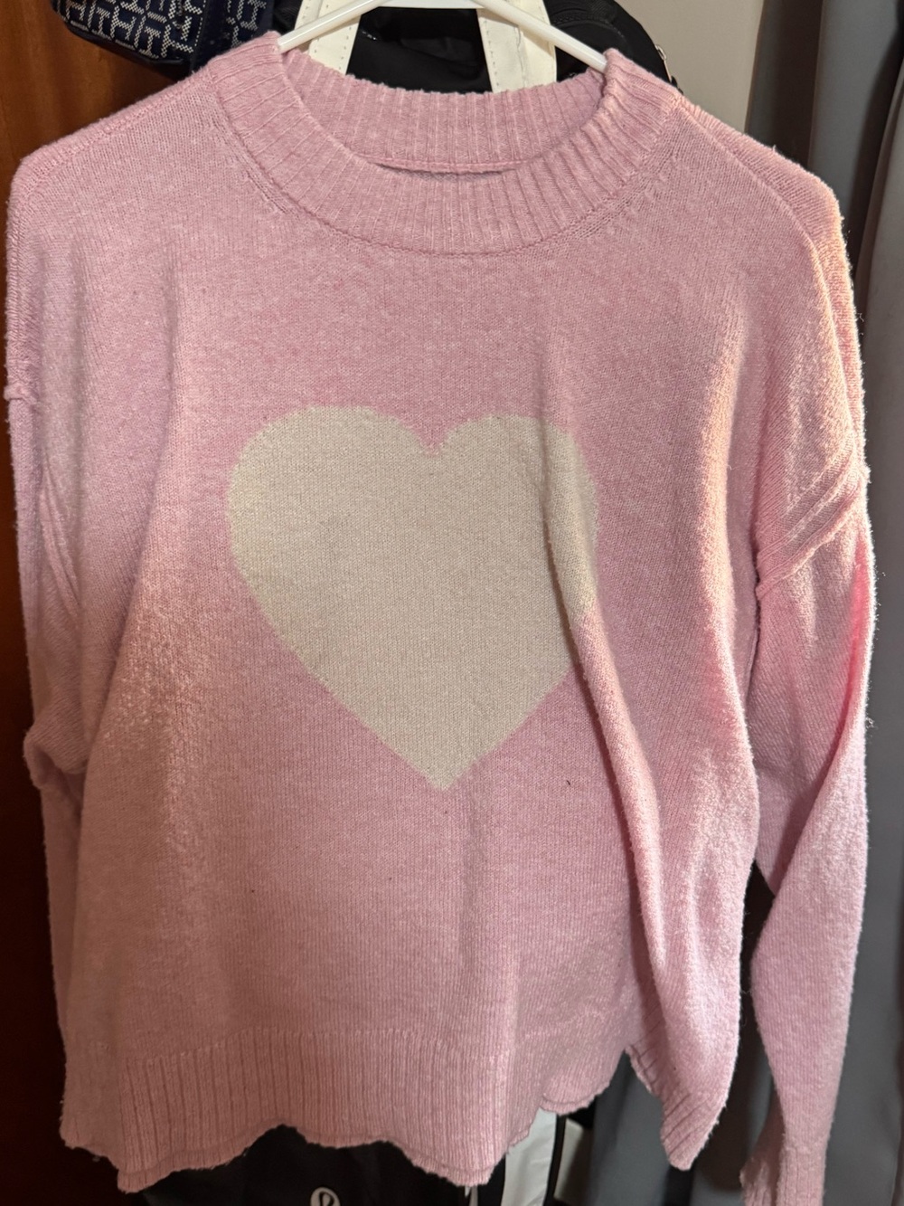 American Eagle Outfitters Pink Crewneck Sweater with Cream Heart